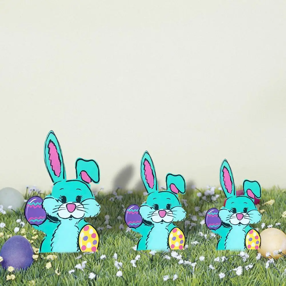 

Easter Bunny Yard Sign Colorful Metal Rabbit Animal Stick Ornaments Patio Balcony Landscaping Plant Lawn Decor Xmas Yard Sign