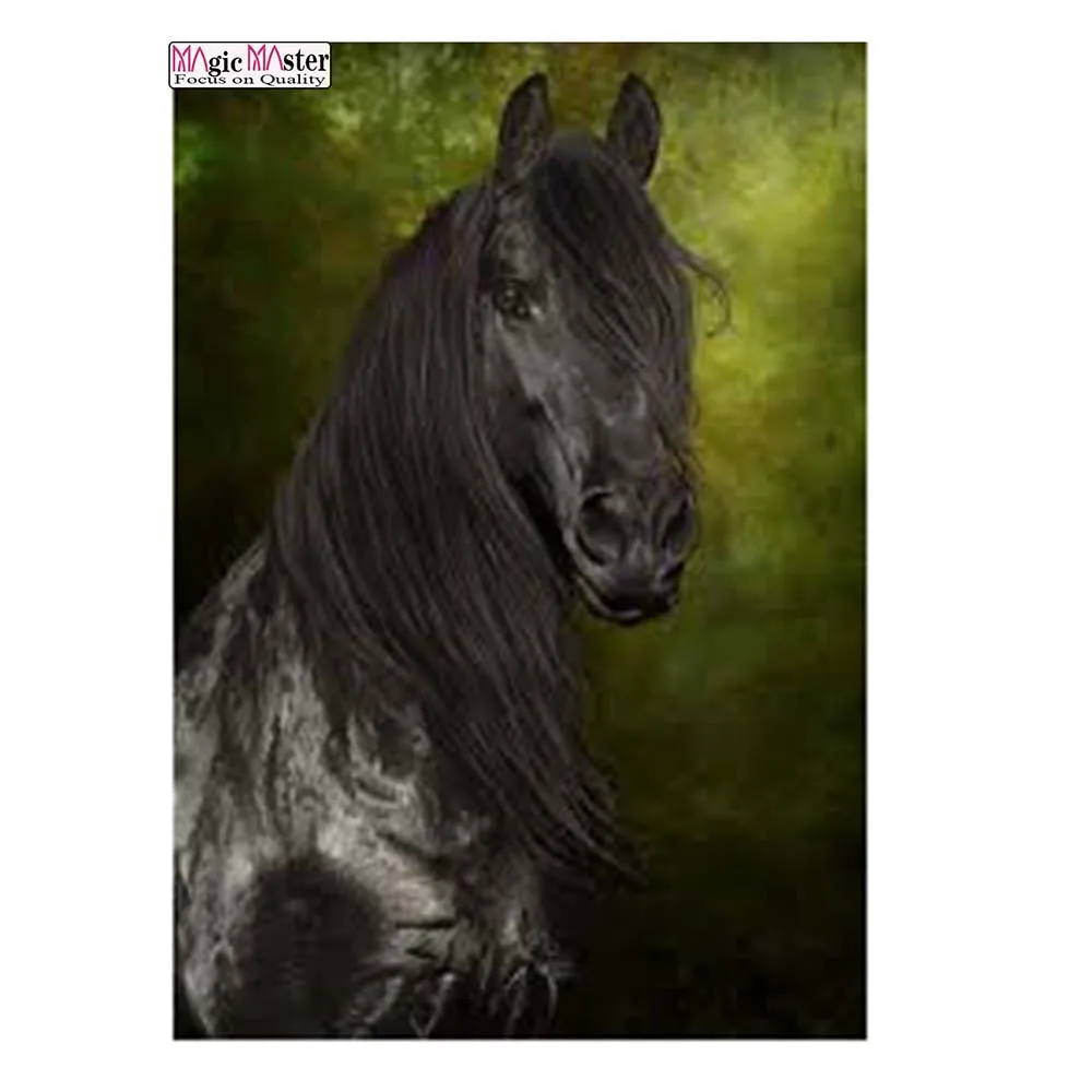 Животное 5d алмазная картина полностью квадратная/круглая черная лошадь вышивка
