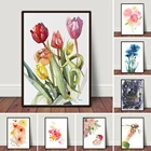 Тюльпан с печатью Акварельная иллюстрация цветок художественный принт для гостиной домашний декор