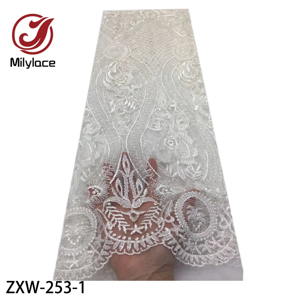 African Mesh Lace Fabric High Quality Embroidered with Heavy Hand Beaded for Wedding ZXW-252-253-254 | Дом и сад