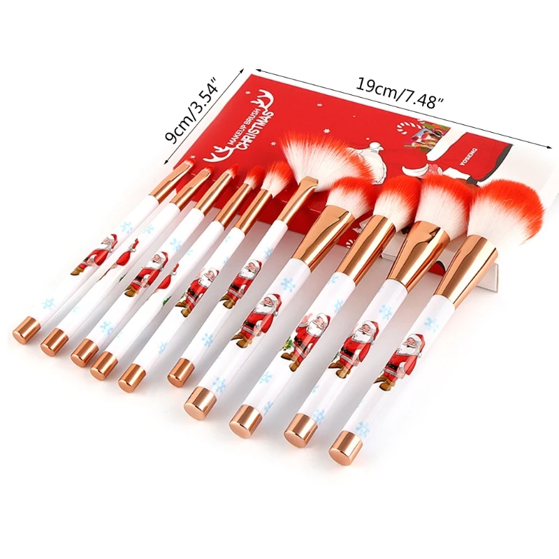 

10Pcs Christmas Makeup Brushes Set Foundation Powder Eyeshadow Cosmetic Brush