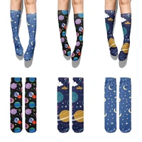 new design planet mars moon 3d printed socks for women unisex dark casual elastic breathable cotton socks street skateboard sock