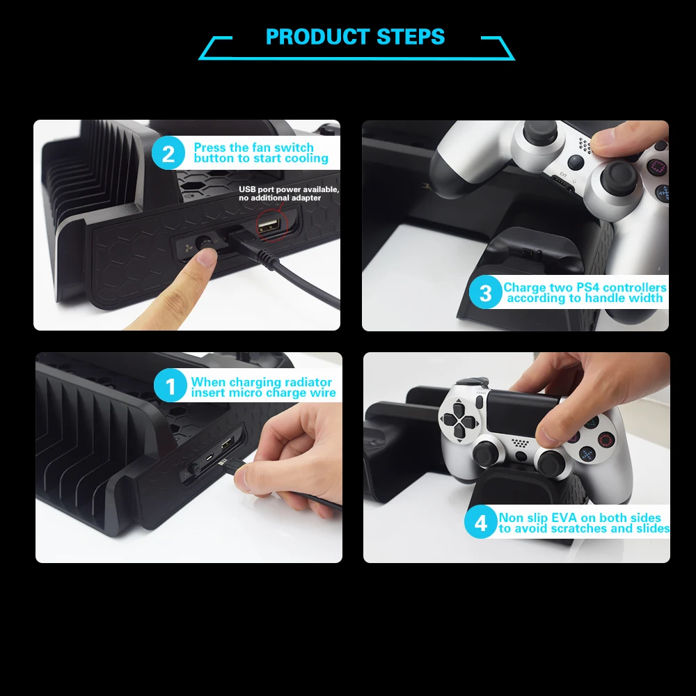 PS4/PS4 Slim/PS4 PRO вертикальная подставка с охлаждающим вентилятором кулер двойной