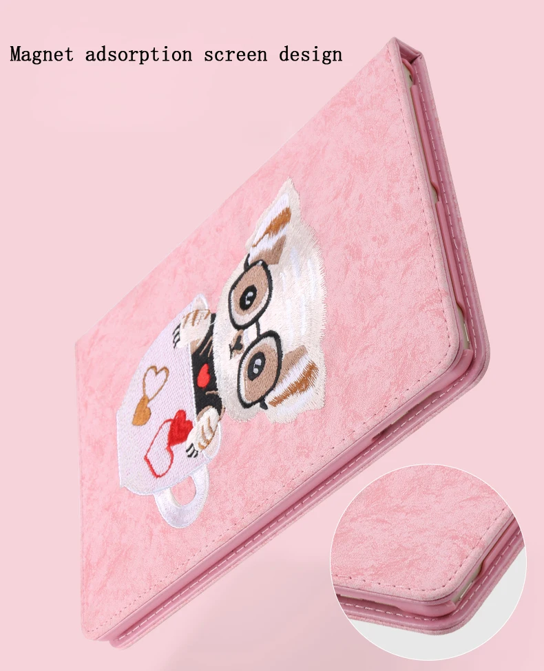 3D Cartoon Embroidery Case cover For Apple New 2017 2018 ipad 9.7/Air 1/Air 2 case -PU leather Smart Awake Sleep Flip YCJOYZW | Компьютеры