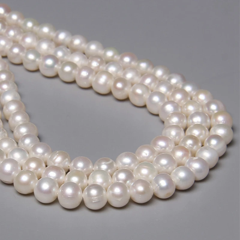 

7-8mm Natural Freshwater Round White Pearls Beads High Grade 36cm Punch Loose Beads for Jewelry Making Women Necklace Bracelet