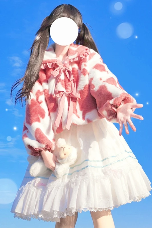 

Japanese Style Loose Lolita Cute Doll Collar Easy Matching Coat Female Short Autumn and Winter Plush Warm Cardigan lolita coat