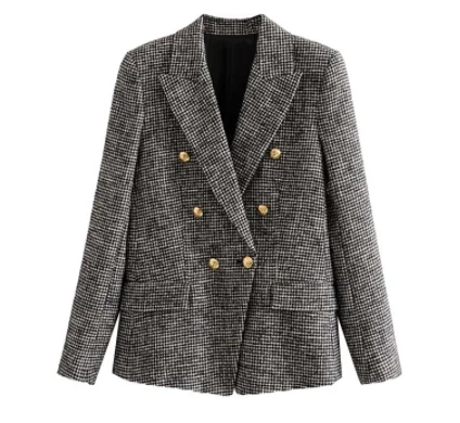 Женские формальные твидовые двубортные пальто с длинными рукавами и карманами