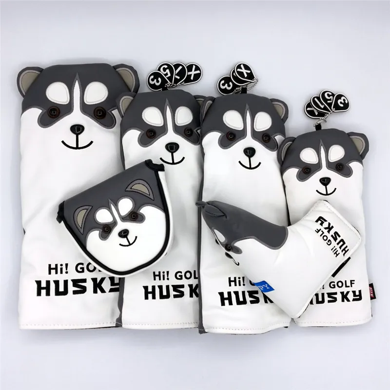 Cute Dog Golf Club Headcover Husky Driver Fairway Woods Hybrid Putter Covers Complete Set Mascot Novelty Gift | Спорт и развлечения