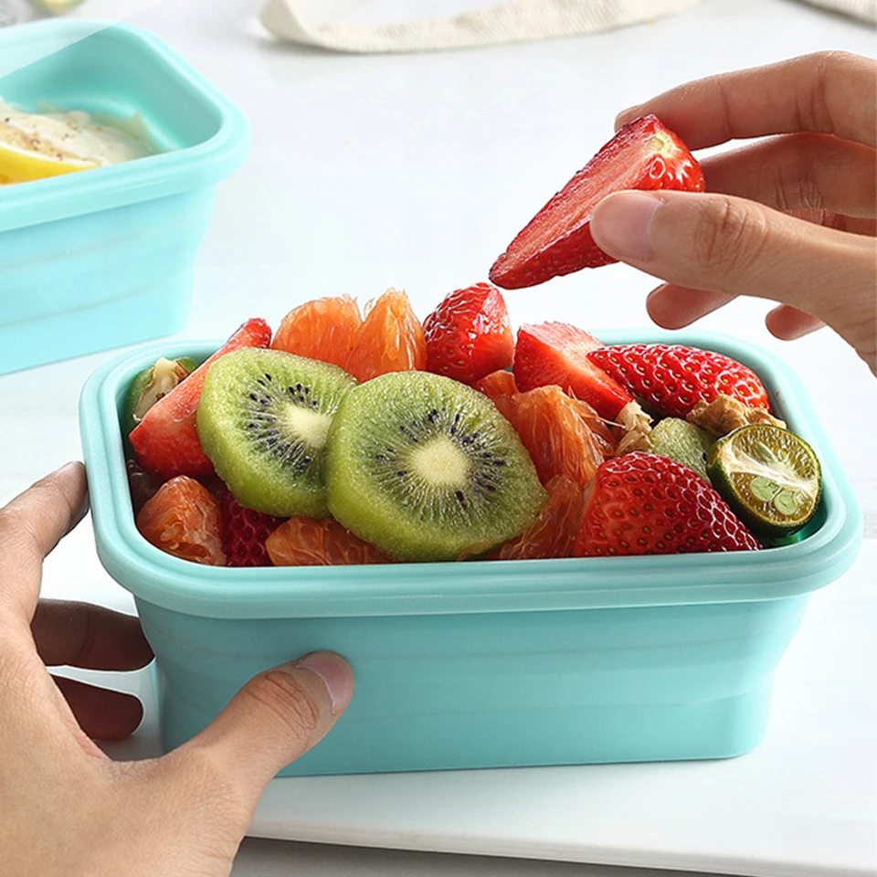 Силиконовый Ланч-бокс, Складная портативная миска, Bento, коробки, контейнер, Microwavable, портативный, для пикника, кемпинга, прямоугольная, открытая коробка