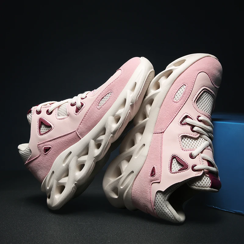 Высокие эластичные кроссовки Flyknit Ретро стиль модные брендовые розовые унисекс