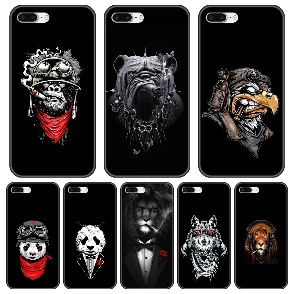 Черный Собака Прохладный панда волком и львом силиконовый чехол для мобильного