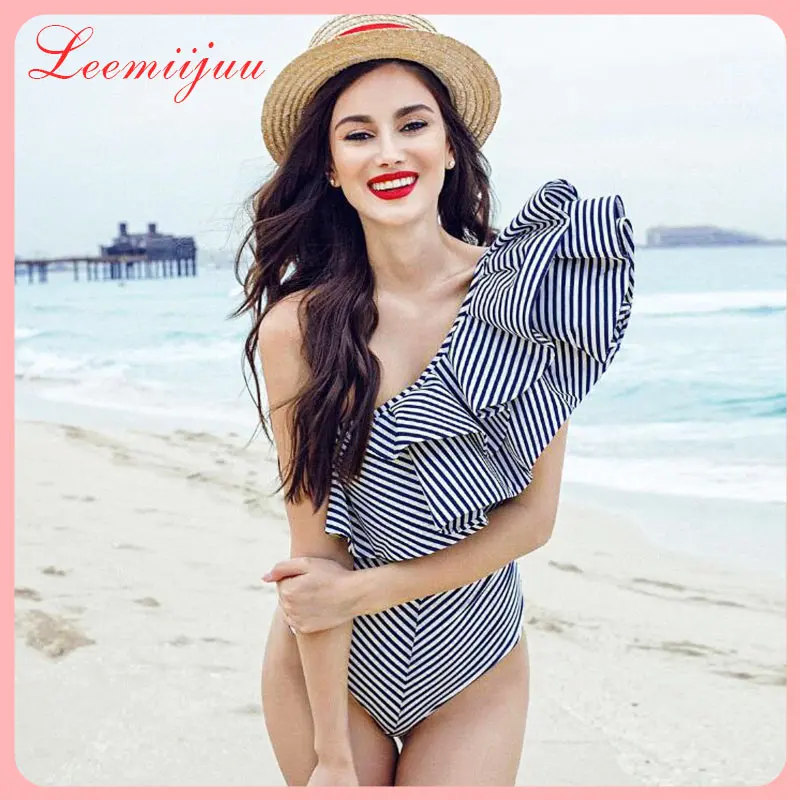

LEEMIIJUU New Womens Bikini Set Push Up Padded Swimwear One-piece Swimsuits Striped Cloak Swimsuit HIGH QUALITY Female Bikini