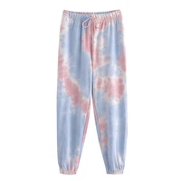 jogging pants vintage high elastic waist women chic fashion tie dyed print drawstring female ankle trousers