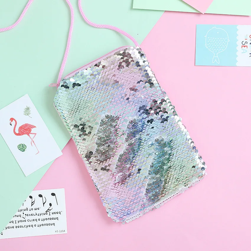 Детский кошелек с блестками русалки маленький двухцветный мессенджер