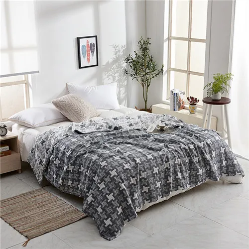 cuan dark grey Новое летнее одеяло хлопок Марлевое одеяло Европейское домашнее постельное белье элегантное покрывало геометрическое постельное белье 150*200 см одеяло - Цвет: cuan dark grey