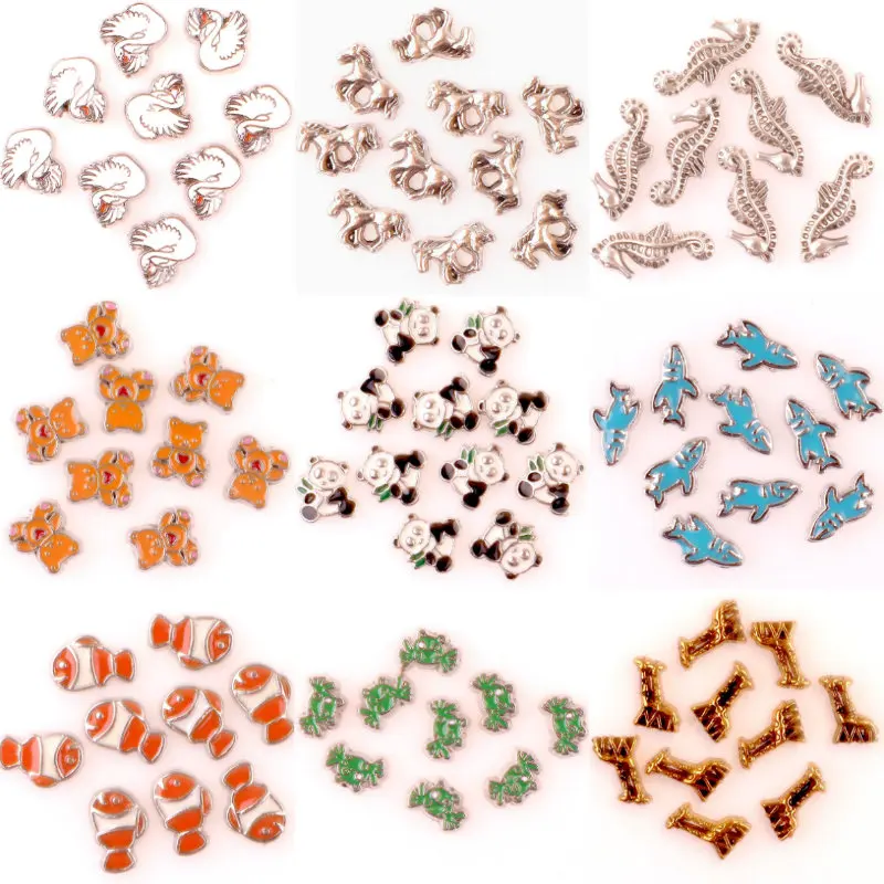 40 шт./лот милые животные Панда и Лошадь Подвески Лебедь морская лошадь плавающий