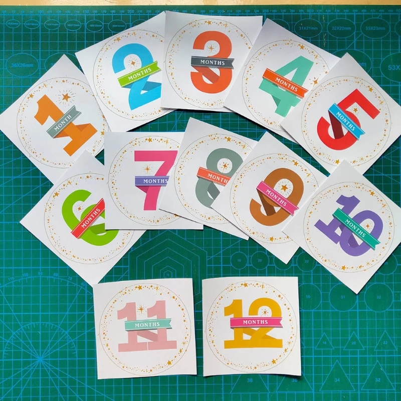 12 hojas de pegatinas de dibujos animados para beb&eacute;, accesorios de recuerdo para reci&eacute;n nacido, mensual, grabaci&oacute;n de memoria, fototarjetas-4
