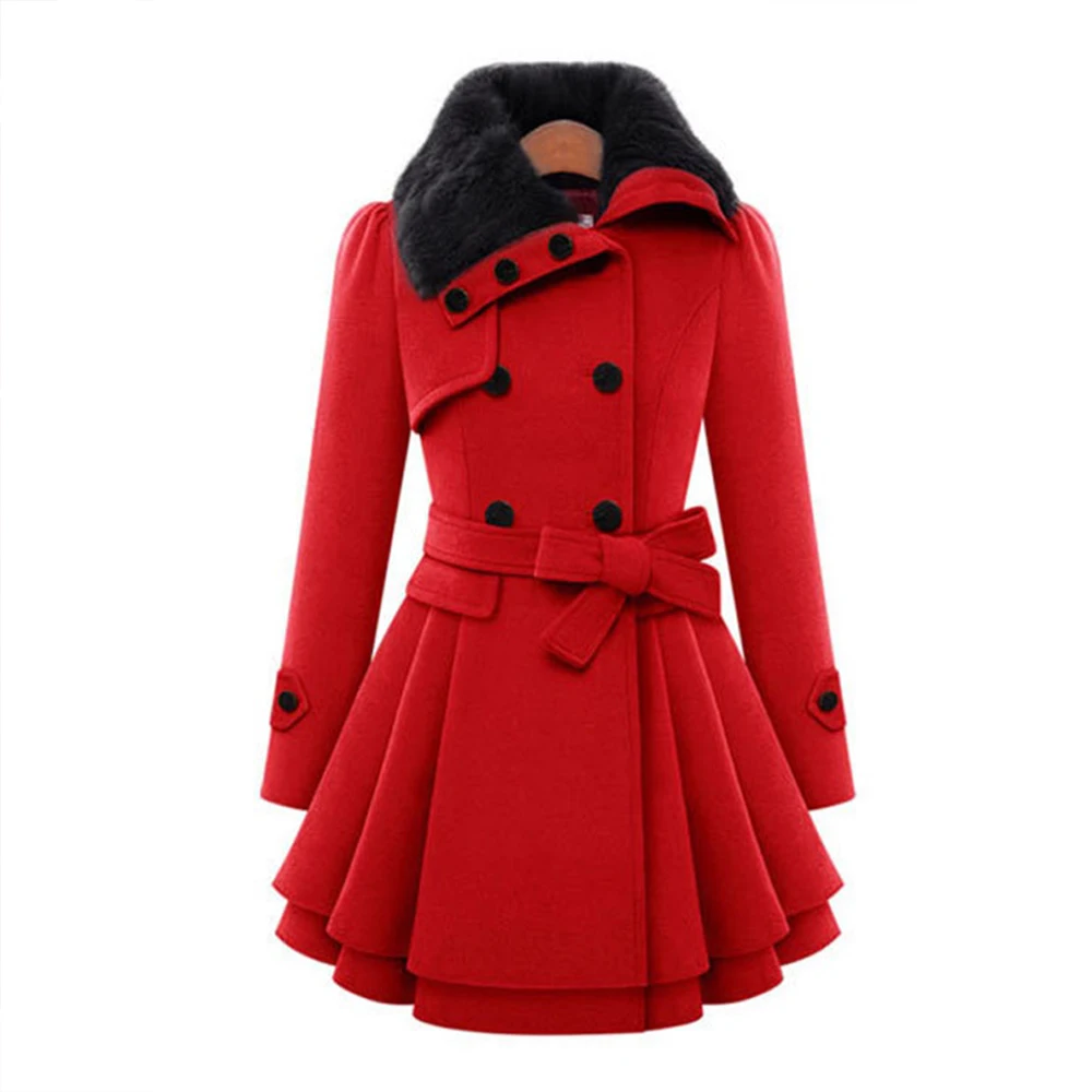 Новое Женское шерстяное пальто большого размера 5XL двубортное приталенное пальто с лацканами осеннее зимнее длинное пальто с меховым воротником дамское шерстяное пальто