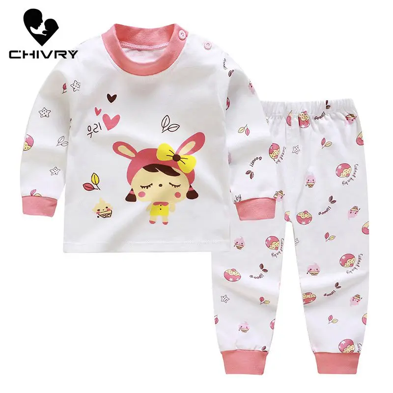 Футболка с длинным рукавом круглым вырезом и штанами для новорожденных девочек