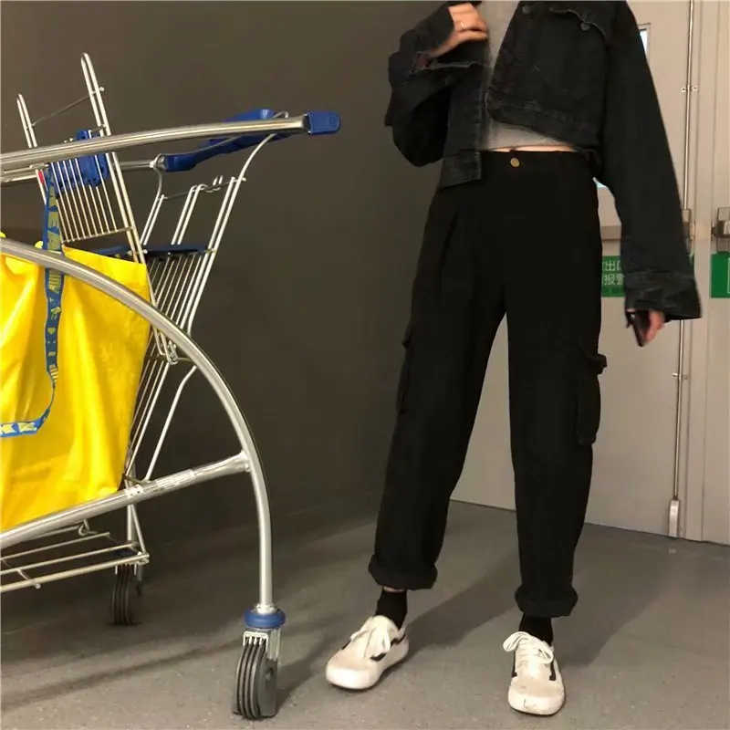 

Women's Autumn and Winter 2019 New Loose Boyfriend High Waist Fashion Trend Straight Sports Casual Cargo Pants Plus Size