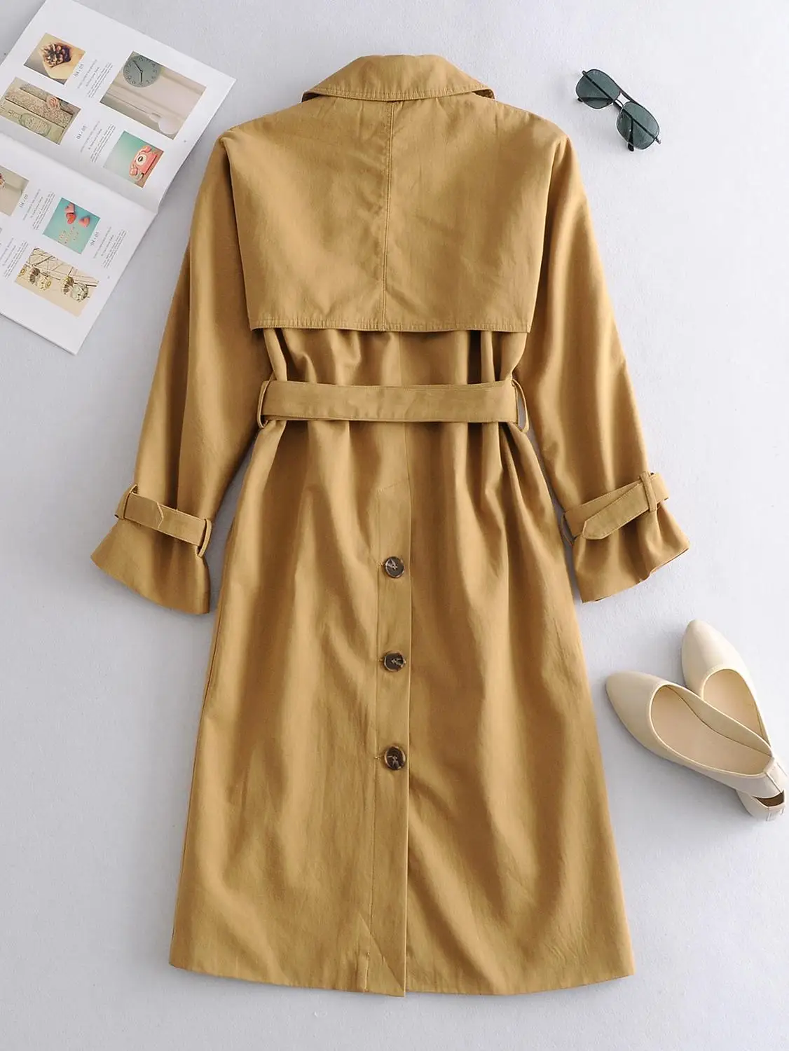 

New Fashion 2020 Fall /Autumn Casual Single-breasted Simple Classic Long Trench coat with belt Chic Female windbreaker