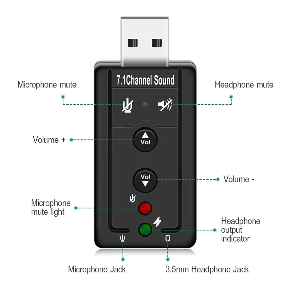 Наушники микрофонный аудио адаптер 7 1 USB звуковая карта стерео гарнитура 3 5 мм
