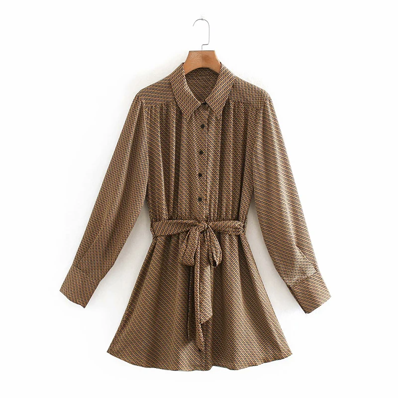 Женское мини-платье с геометрическим принтом ZA платье отложным воротником и