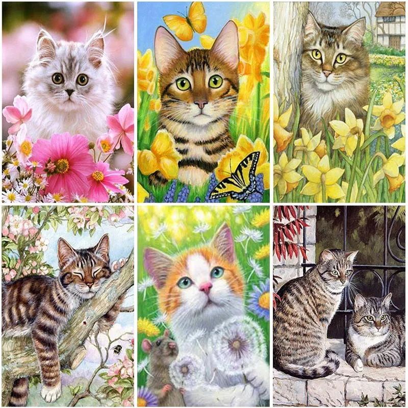 

5D DIY Diamond Painting Cross Stitch Full Round Drill Animals Cat Diamond Embroidery Needlework Mosaic Christmas Gift Home Decor