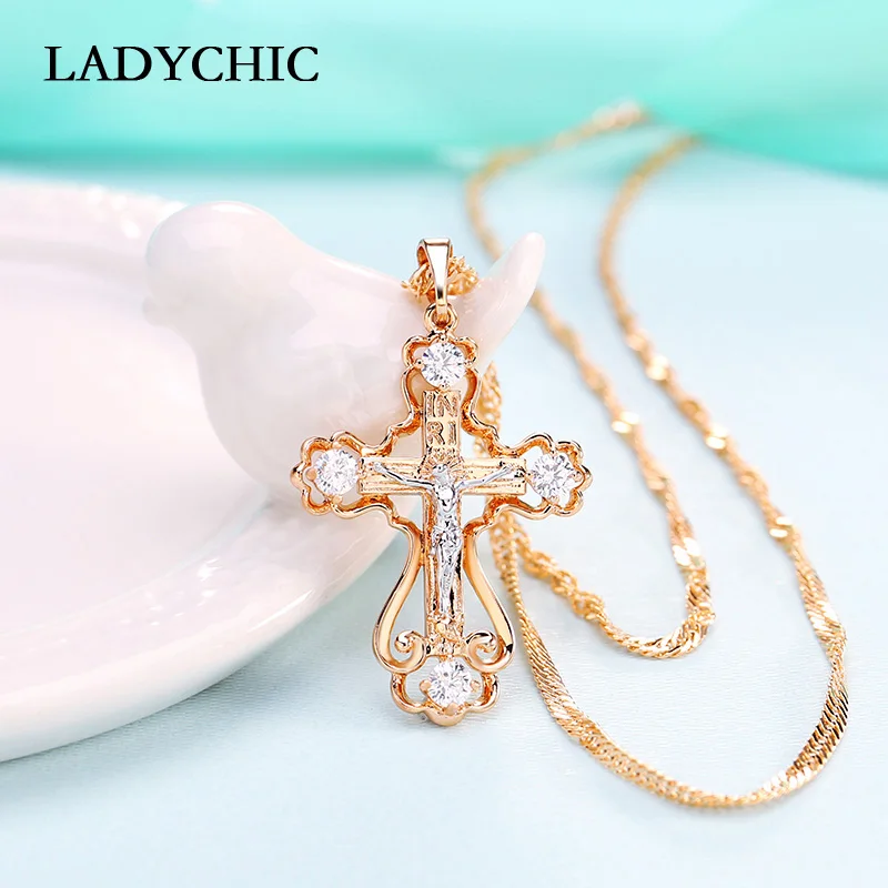 Женская подвеска в виде креста LADYCHIC золотистого цвета с медным кристаллом