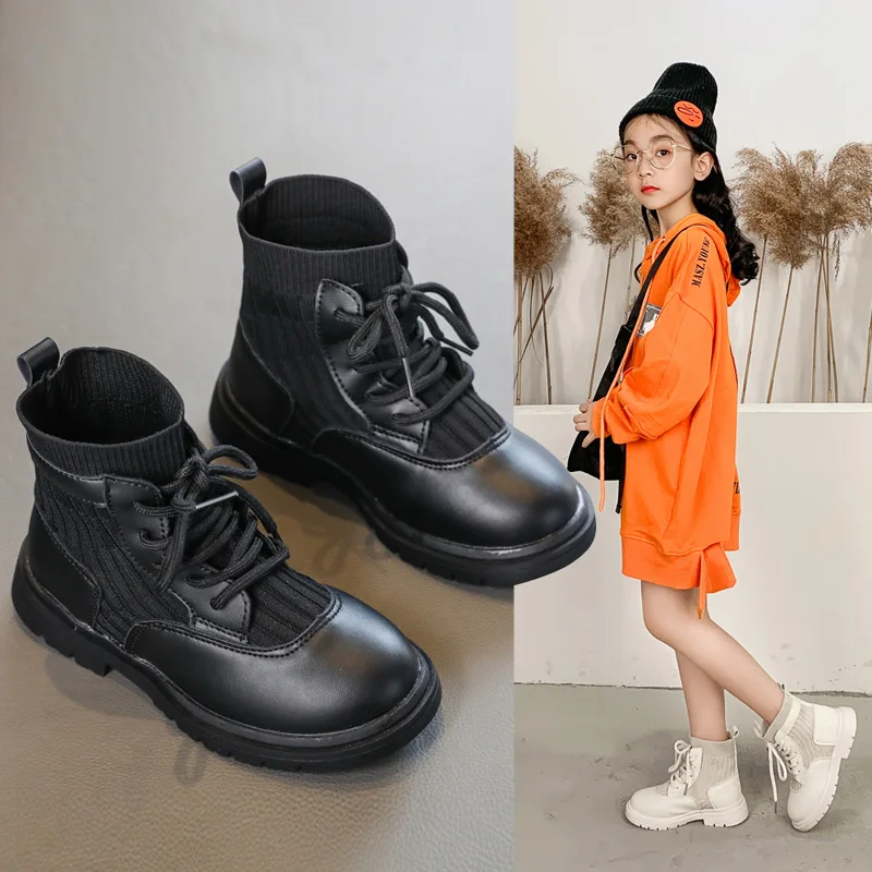 

Winter Girls Boys Snow Boots Plush Warm Children Martin Boots British Style Kids Casual Knitted Boots Soft Bottom Outdoor Shoes