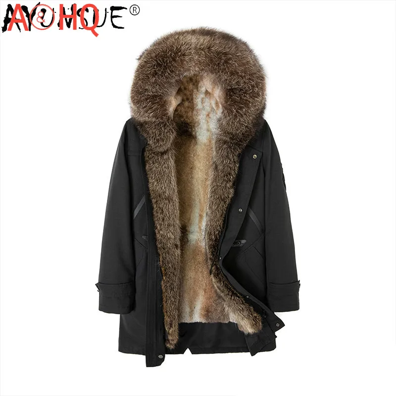 

Genuine Raccoon Fur Jacket Men Real Rabbit Fur Collar 5XL Coat Winter Jackets Mens Rabbit Fur Sleeves Parka Ropa LXR1062