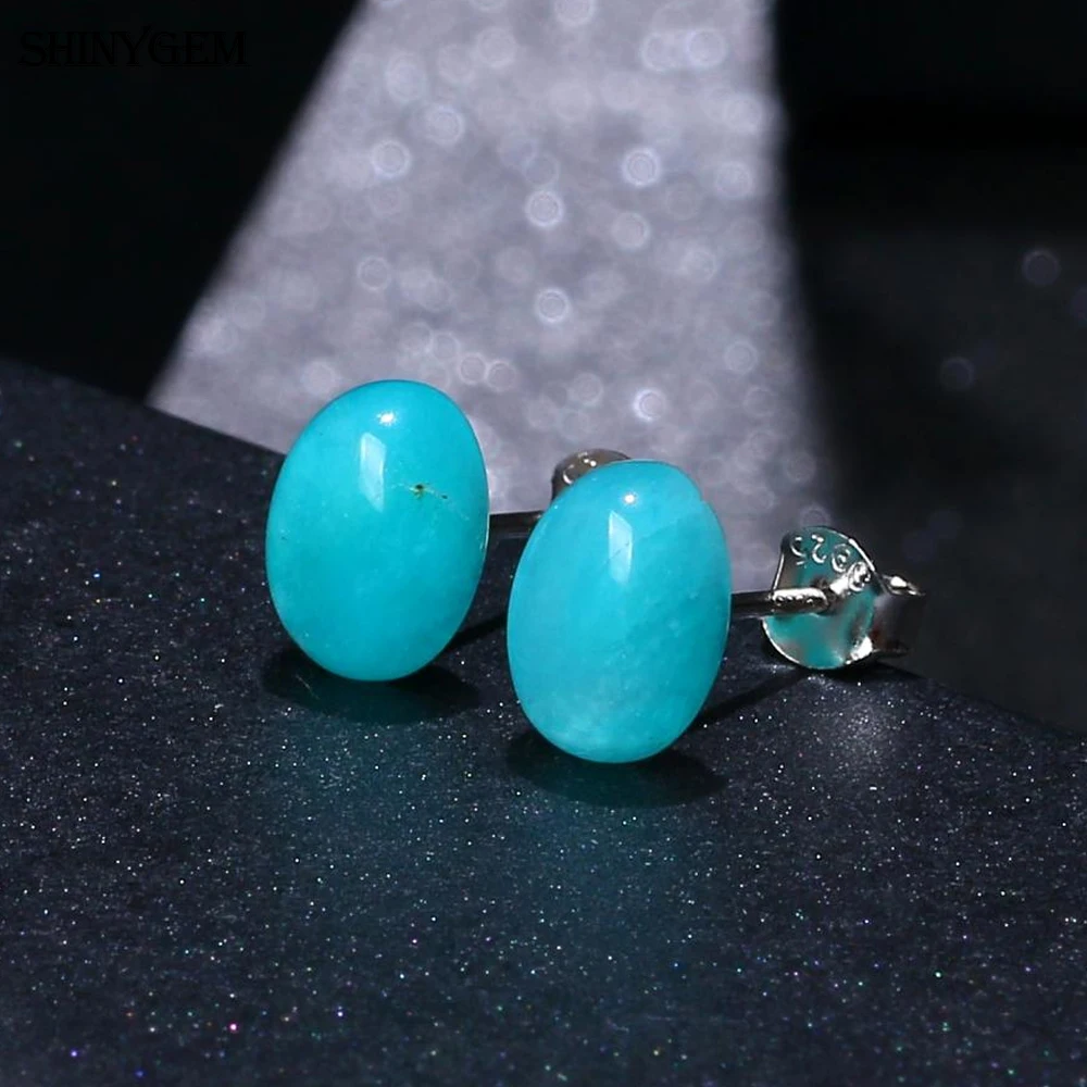 Модные элегантные серьги гвоздики ShinyGem 7 9 мм бледно голубые Овальные амазонита
