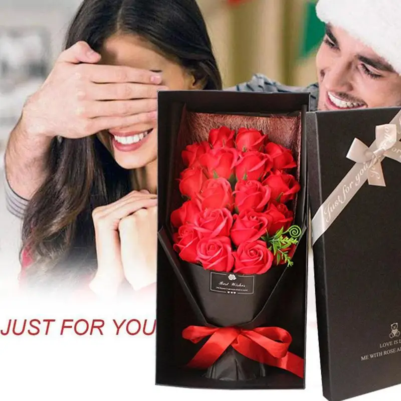 

18Pcs Creative Scented Artificial Soap Flowers Rose Bouquet Gift Box Simulation Rose Valentine's Day Birthday Gift Decor