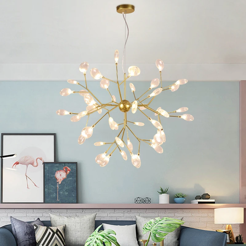 Люстра с листьями дерева современная стеклянная лампа черного и розового золота