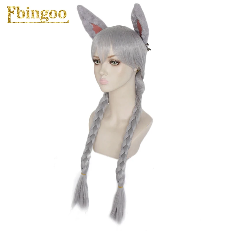 Ebingoo кроличьи ушки+ серебристо-Серые Длинные Двойные косы Джуди Банни синтетический парик для косплея вечерние наушники кролика реквизит