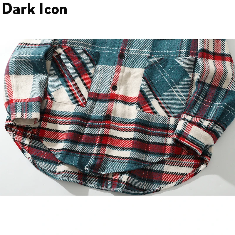 Темно-икона отложной воротник Ретро фланелевые клетчатые рубашки мода харадзюку