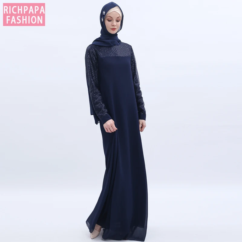 Шифоновые блестки Abaya Дубай мусульманский хиджаб платье кафтан Abayas женская