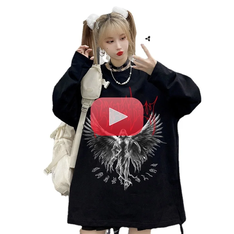 

Retro Angel Goth Hoodie Women Oversized Emo Punk Harajuku Winter Top Dark Aesthetic Fairy Grunge Alt Plus Size Alternative Hoodi