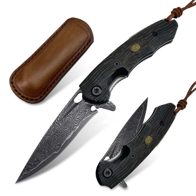 

Mini Pocket EDC Damascus Steel Folding Knife Multifunctional Outdoor Self-defense Pocket Knife Tool Hand Forged Utility Knives