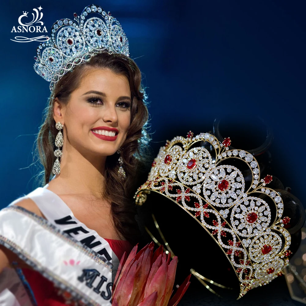 

Высокое качество AAA CZ красная большая корона, Золотой головной убор, корона королевы и серьги, подходящие блестящие аксессуары для волос нев...