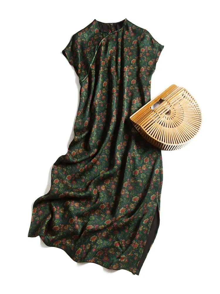 

2020 New Style Heavy Silk Fragrant Yarn Dress Mulberry Silk Chinese Style Literature and Art Loose Gown Dress Women