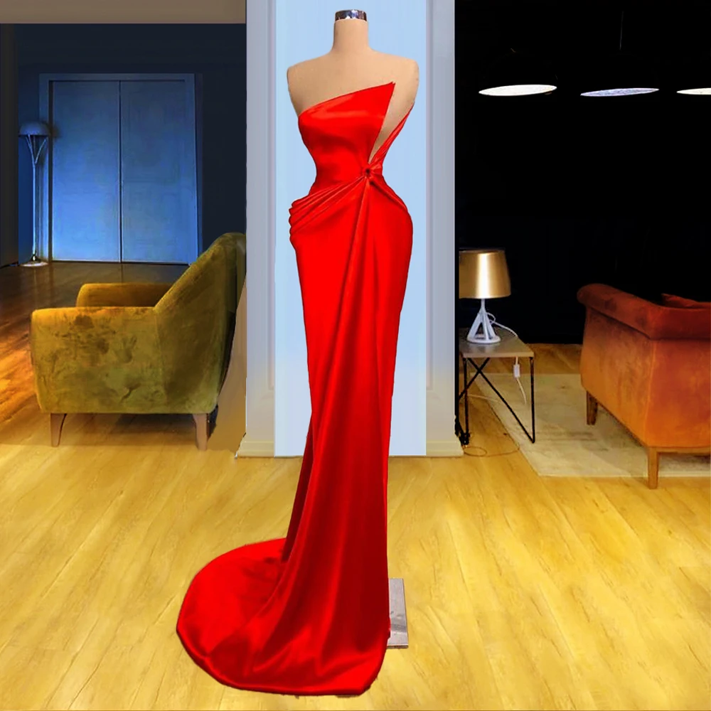 

Slim Straight Red Satin Formal Dress Women Elegant vestiti donna eleganti abiye gece elbisesi Dresses For Women