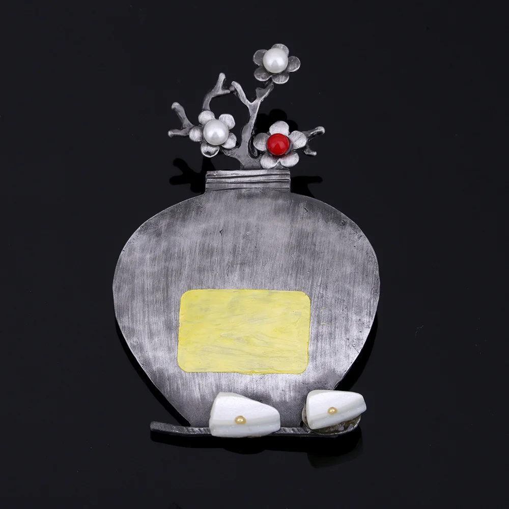 Женская металлическая брошь в виде цветка сливы с жемчугом | Украшения и