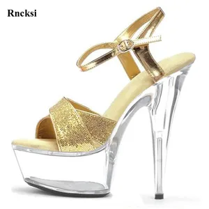 Rncksi New Party Sexy Straps Women Spring Fashion High-heeled Sandals 15 cm High Heels Wedding With Platform Pole Dance Sandals