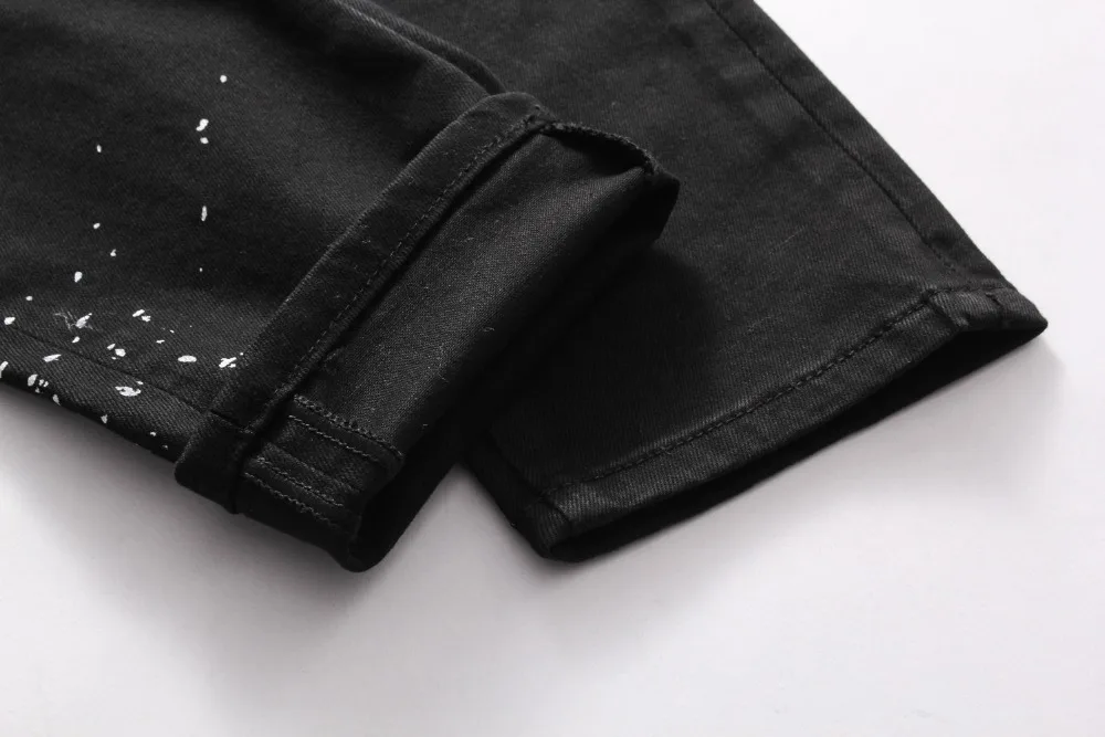 

European Nightclub style famous brand luxury denim trousers Patchwork Slim black letter jeans Pencil Pants for Men