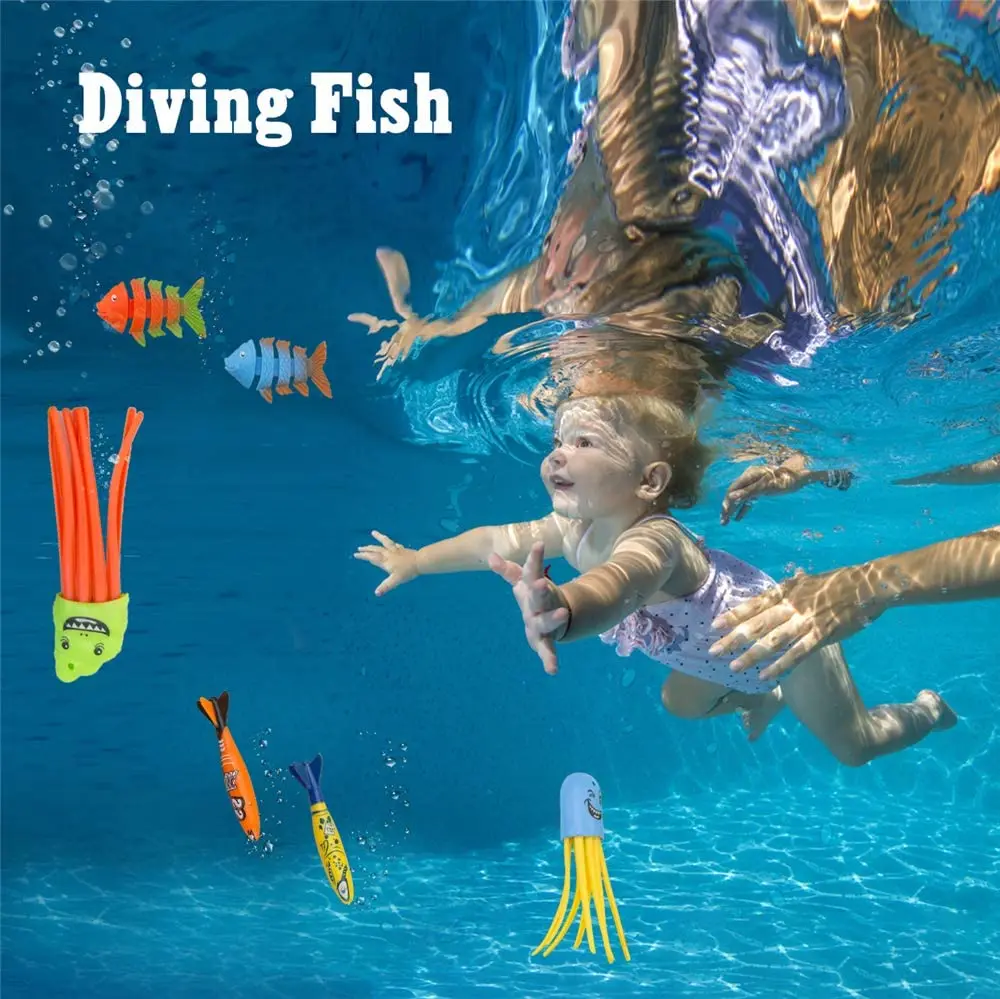 Juguetes de buceo de verano para ni&ntilde;os, juguete para ni&ntilde;os, torpedo, bandoleros, pulpo de cuerda, anillo de pez, piscina, juegos de agua, entrenamiento, buceo, juguete para regalo-4