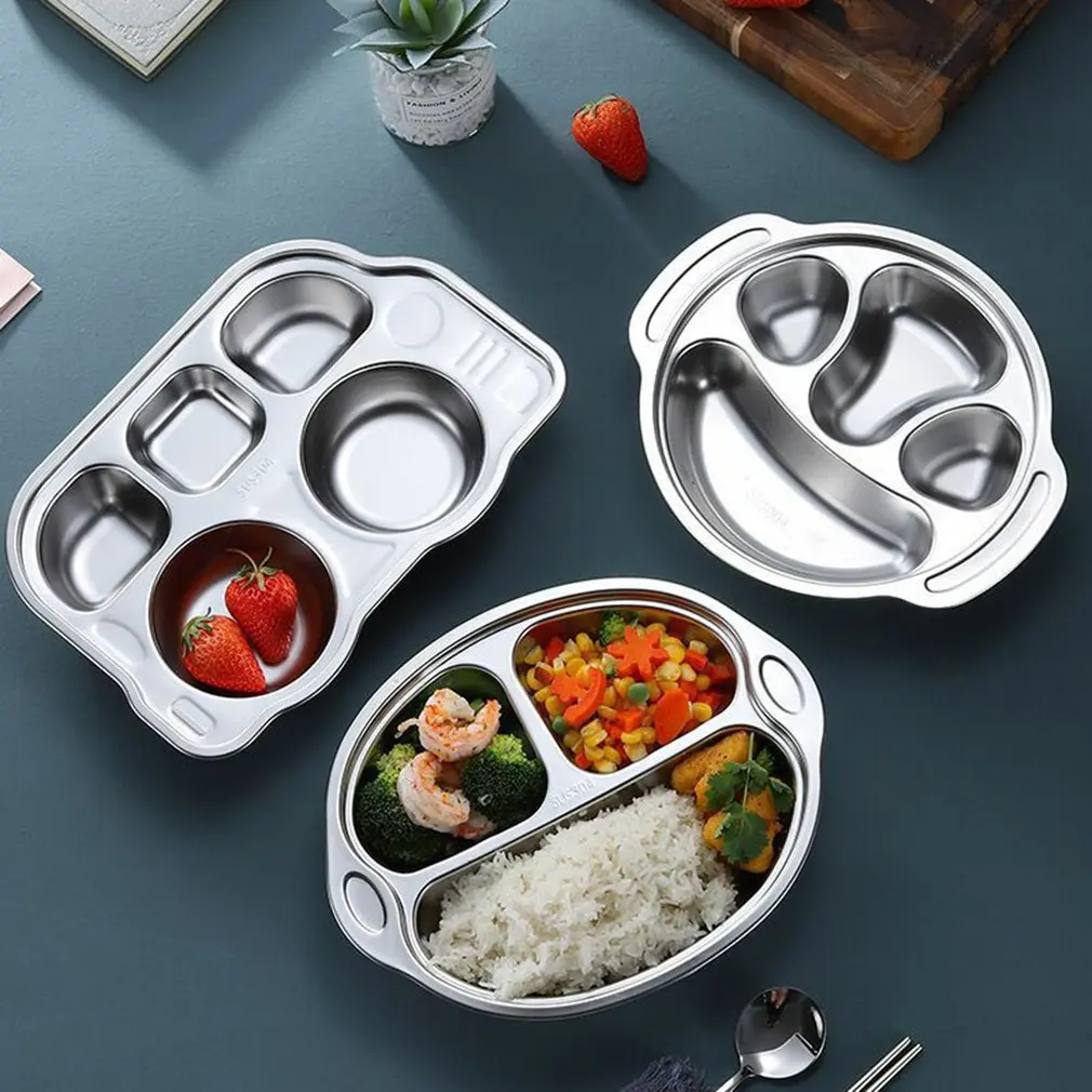 

1PC 304 Stainless Steel Dividing Baby Plate Cartoon Plate Children'S Tableware Baby Plates Kitchen Accessories