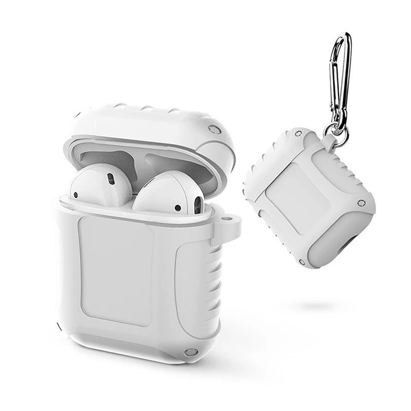 white Армированный силиконовый чехол для Apple Airpods 2, противоударный чехол s, Мягкий защитный чехол для Airpods 1, брелок с защитой от потери - Цвет: white