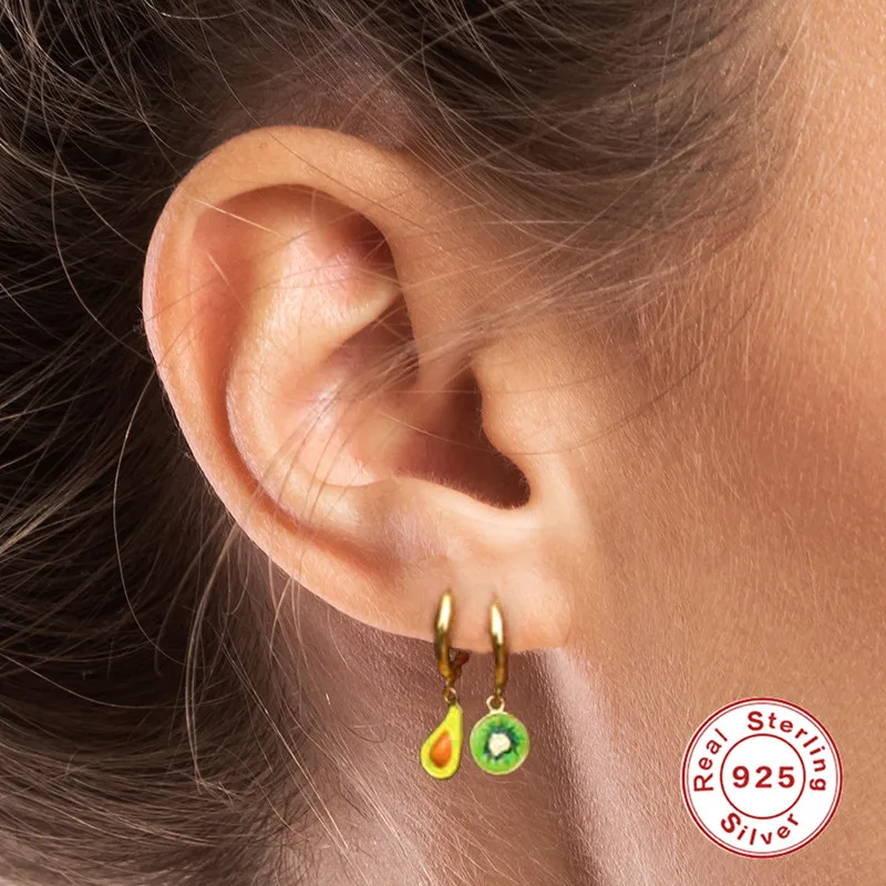 

AIDE 925 Sterling Silver Earrings For Women Summer Strawberry Oil Fruits Hoop Earrings 2021 Trend Jewelry Pendientes Girl Gift