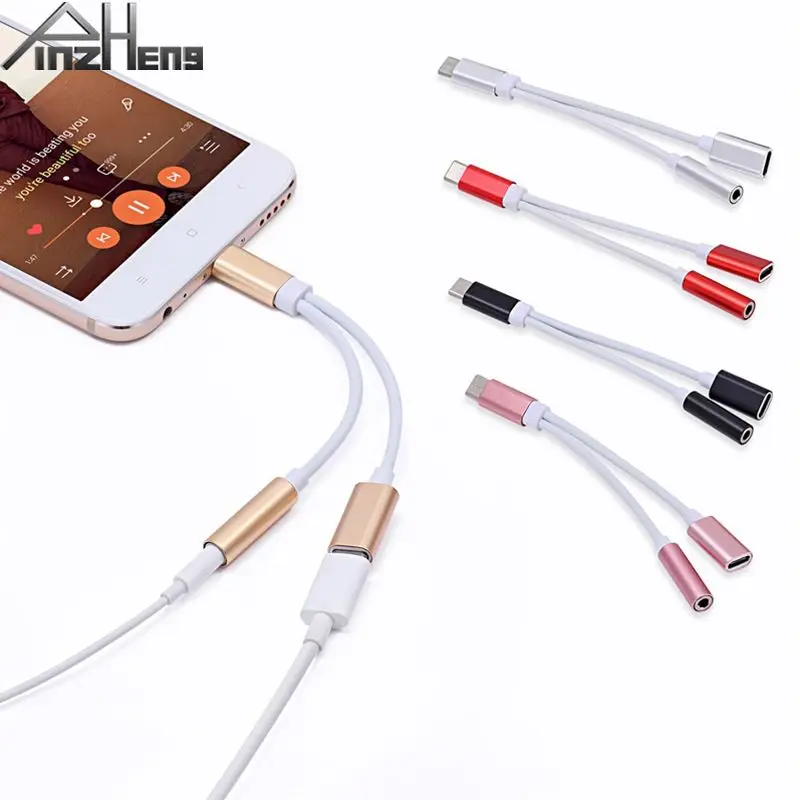 Переходник 2 в 1 PINZHENG Type-C/Type C + Aux 3 5 мм для Xiaomi Samsung Huawei